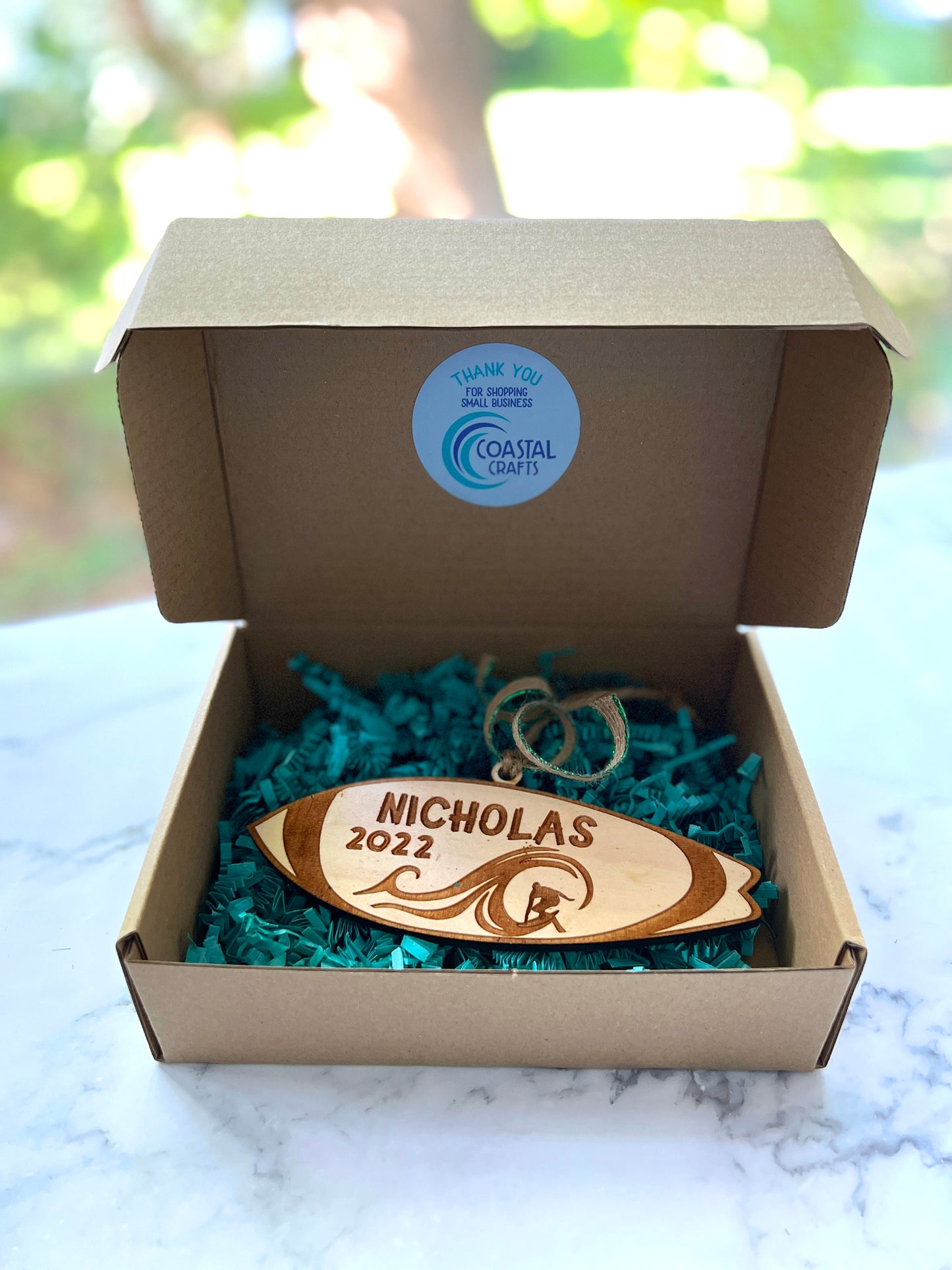 Surfboard Personalized Wood Ornament