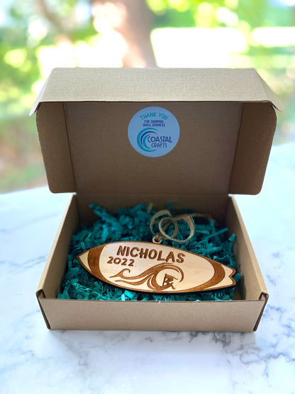 Surfboard Personalized Wood Ornament