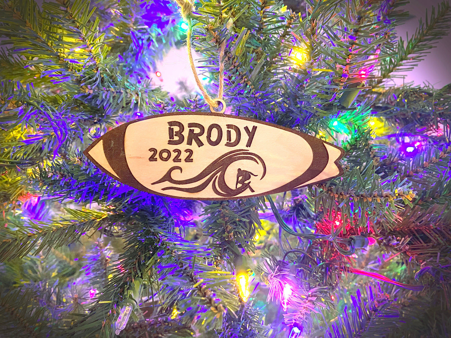 Surfboard Personalized Wood Ornament