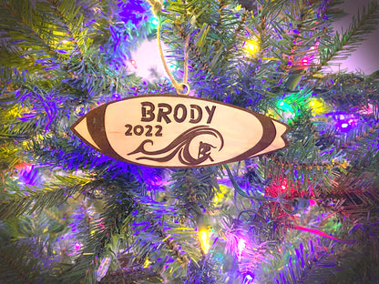 Surfboard Personalized Wood Ornament