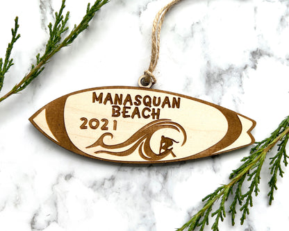 Surfboard Personalized Wood Ornament