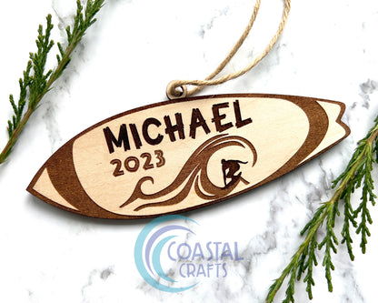 Surfboard Personalized Wood Ornament