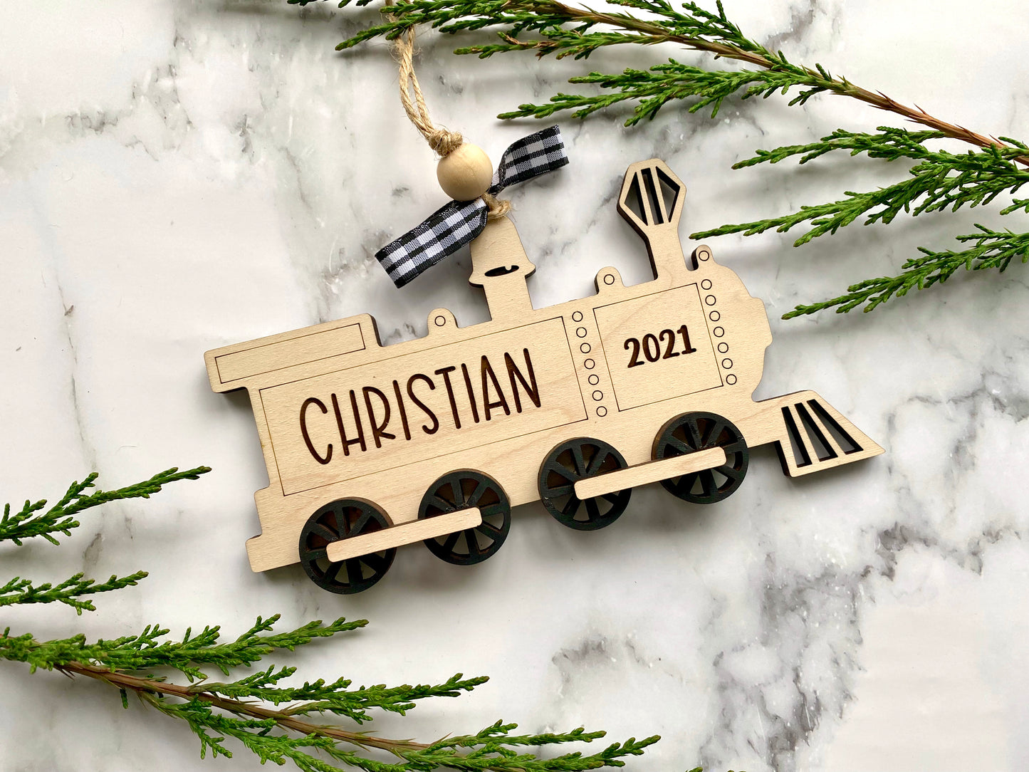 Train Personalized Wood Ornament