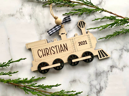 Train Personalized Wood Ornament