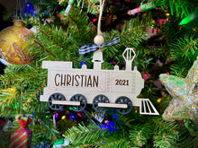 Train Wood Engraved Ornament, Personalized Vehicle with name, Christmas Tree Decor