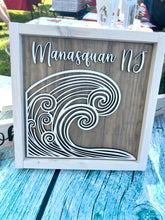 Custom Town 3D Nautical Wave Wood Sign, Personalized with City and State or Last Name for Couples, Beach Gift for New Home, Wedding Gift