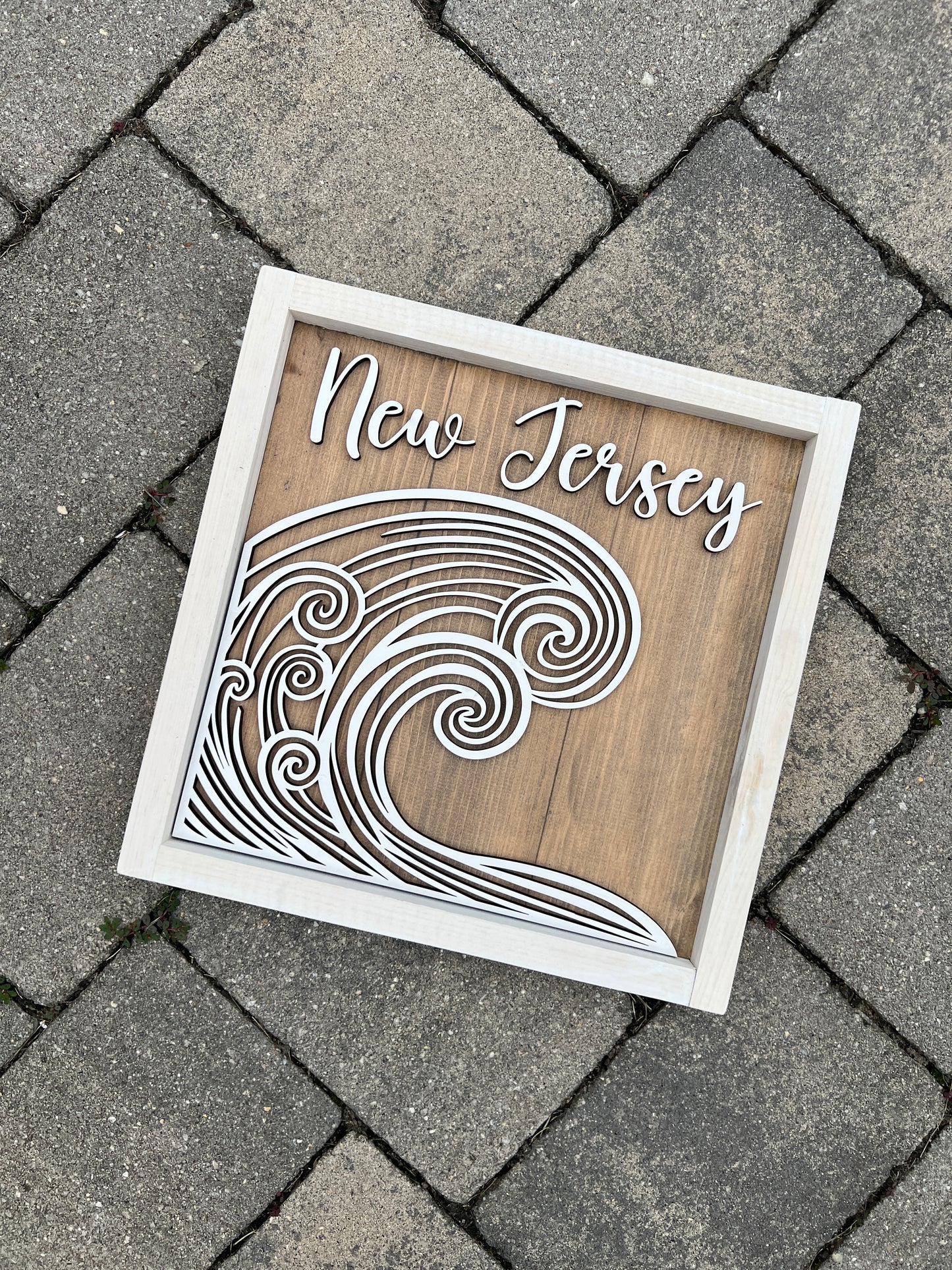 Custom Town 3D Nautical Wave Wood Sign, Personalized with City and State or Last Name for Couples, Beach Gift for New Home, Wedding Gift