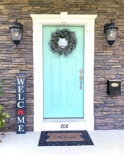 Handmade Wood Welcome Porch Leaner Sign with Crab Design