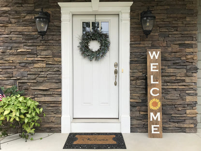 Handmade Wood Welcome Porch Leaner Sign with Sunflower Design