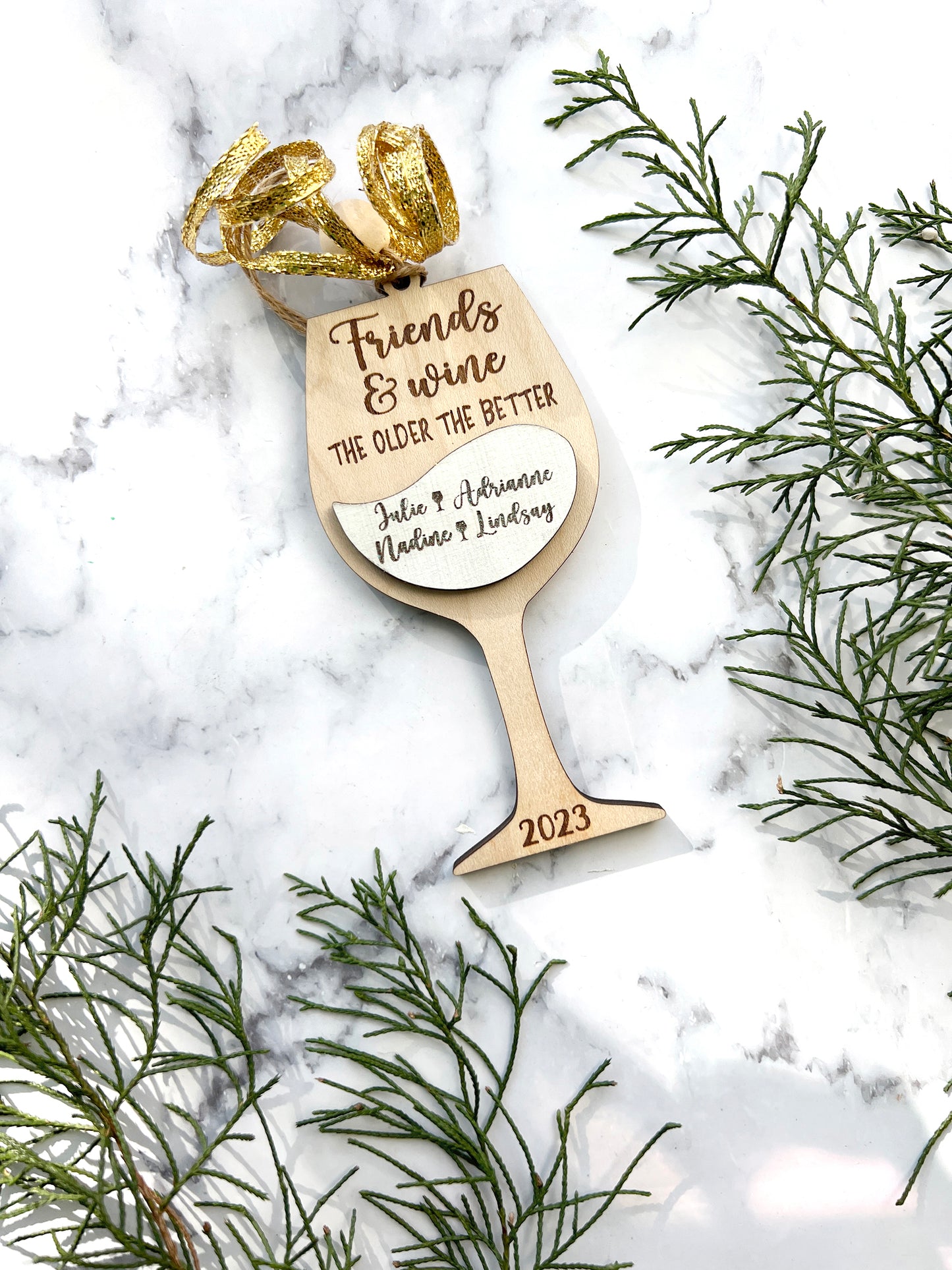 Glass of Wine Personalized Wood Ornament
