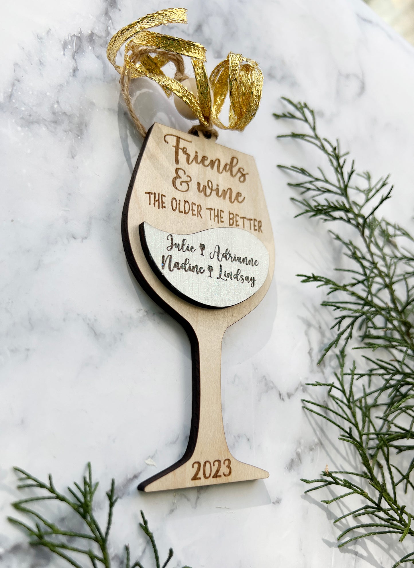 Glass of Wine Personalized Wood Ornament