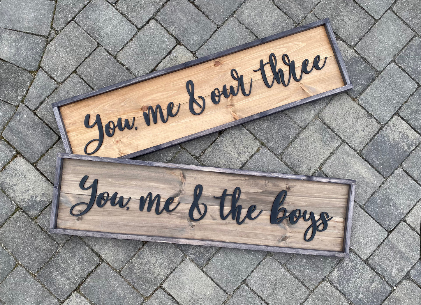 You, Me & Our Three, Wood 3D Sign, Handmade
