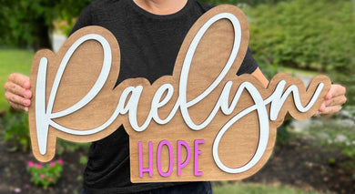Large wood name sign, Custom nursery boho design for kids room, Layered 3D double name for above crib in baby room, nursery name cutout