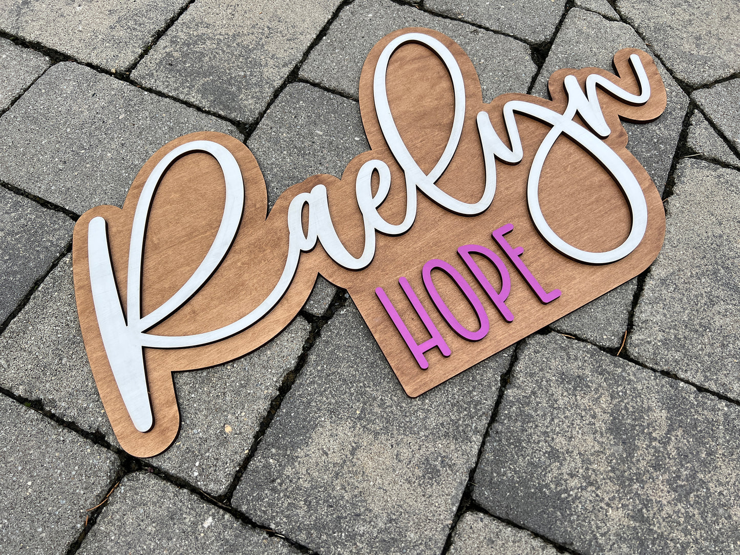 Large wood name sign, Custom nursery boho design for kids room, Layered 3D double name for above crib in baby room, nursery name cutout