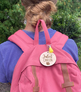 Laser engraved Backpack Tag, Customized for Childs Name, Personalized with Sports or Icon