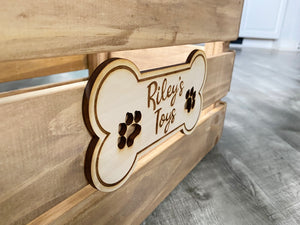 3D Laser Engraved Personalized Dog Toy Bin. Rustic Farmhouse Look crate for pet toy storage, customized with name! Great for organizing.