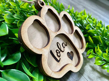 Custom engraved and 3d Dog Paw Ornament, Personalized with Pets name, Christmas tree decoration or gift for the holidays