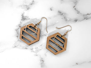 Handmade Hexagon Wood Earrings