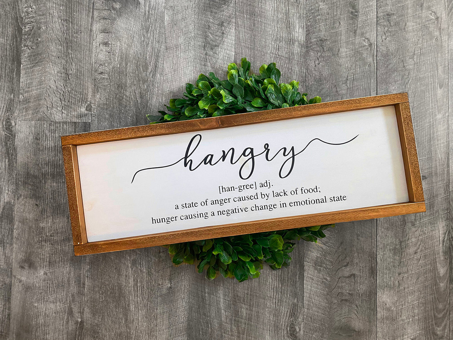 Hangry Kitchen Decor, Large Framed Rustic Farmhouse Look Sign for Dining Area of Kitchen, Funny Housewarming Gift