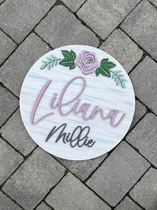 Custom Baby Name Sign, Children's Nursery Decor, Rustic Personalized Wood Sign with Flowers, Kids Room floral theme, girls, sunflower, daisy