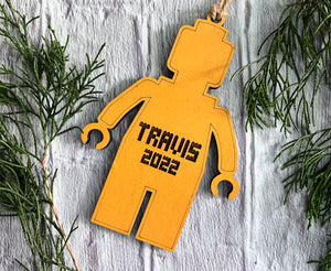 Personalized Lego Ornament for your Christmas Tree! Engraved and Hand Painted Wood