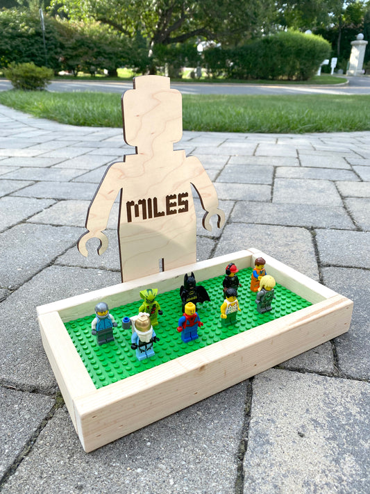 Personalized Building Brick Tray, Laser Engraved with Child Name, Made in USA, Handcrafted, Kids Gift, STEM, Wood Board Hobby Boys Girls Toy