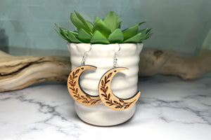 Handmade Moon Vine Wood Earrings