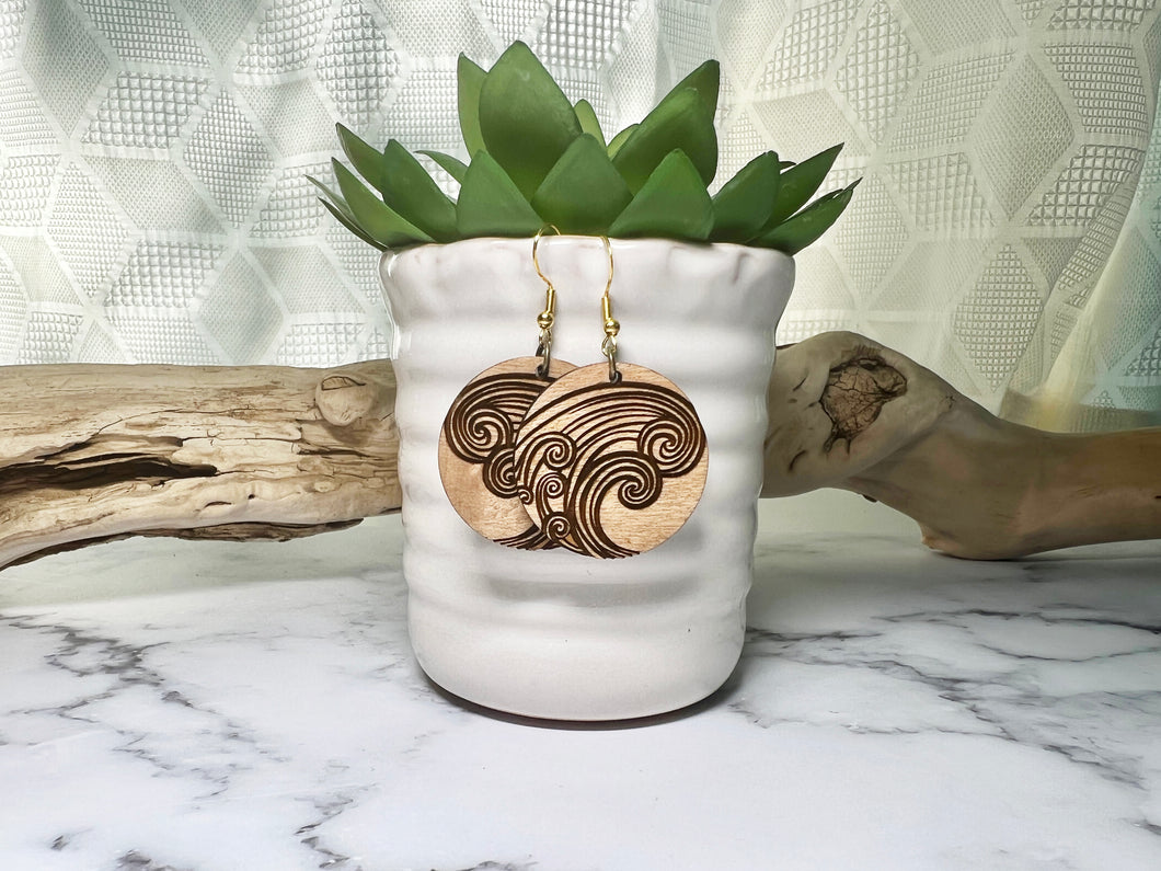 Handmade Wave Wood Earrings