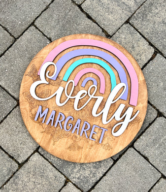 Boho Rainbow Sign 3D, Customized Baby Name Sign, Children's Nursery Decor, Personalized Wood Sign with Painted Rainbow, Girls Home Decor