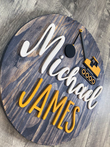 Construction Sign, Customized Baby Name Sign, Children's Nursery Decor, Personalized Wood Sign, Kids Room, Boys, Hand Painted