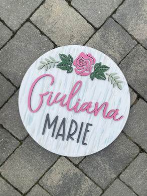Custom Baby Name Sign, Children's Nursery Decor, Rustic Personalized Wood Sign with Flowers, Kids Room floral theme, girls, sunflower, daisy