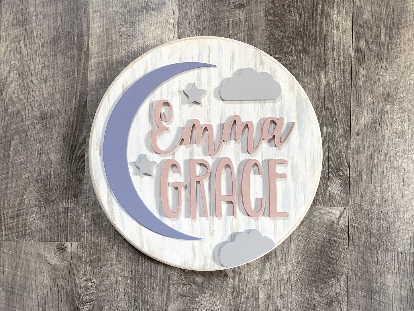 Customized Baby Name Sign, Children's Nursery Decor, Personalized Wood Sign with Moon and Stars, Kids Room girls or boys