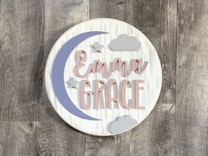 Customized Baby Name Sign, Children's Nursery Decor, Personalized Wood Sign with Moon and Stars, Kids Room girls or boys