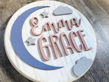 Customized Baby Name Sign, Children's Nursery Decor, Personalized Wood Sign with Moon and Stars, Kids Room girls or boys