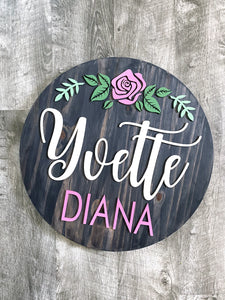 Custom Baby Name Sign, Children's Nursery Decor, Rustic Personalized Wood Sign with Flowers, Kids Room floral theme, girls, sunflower, daisy