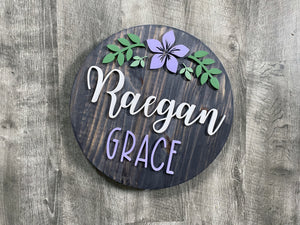 Custom Baby Name Sign, Children's Nursery Decor, Rustic Personalized Wood Sign with Flowers, Kids Room floral theme, girls, sunflower, daisy