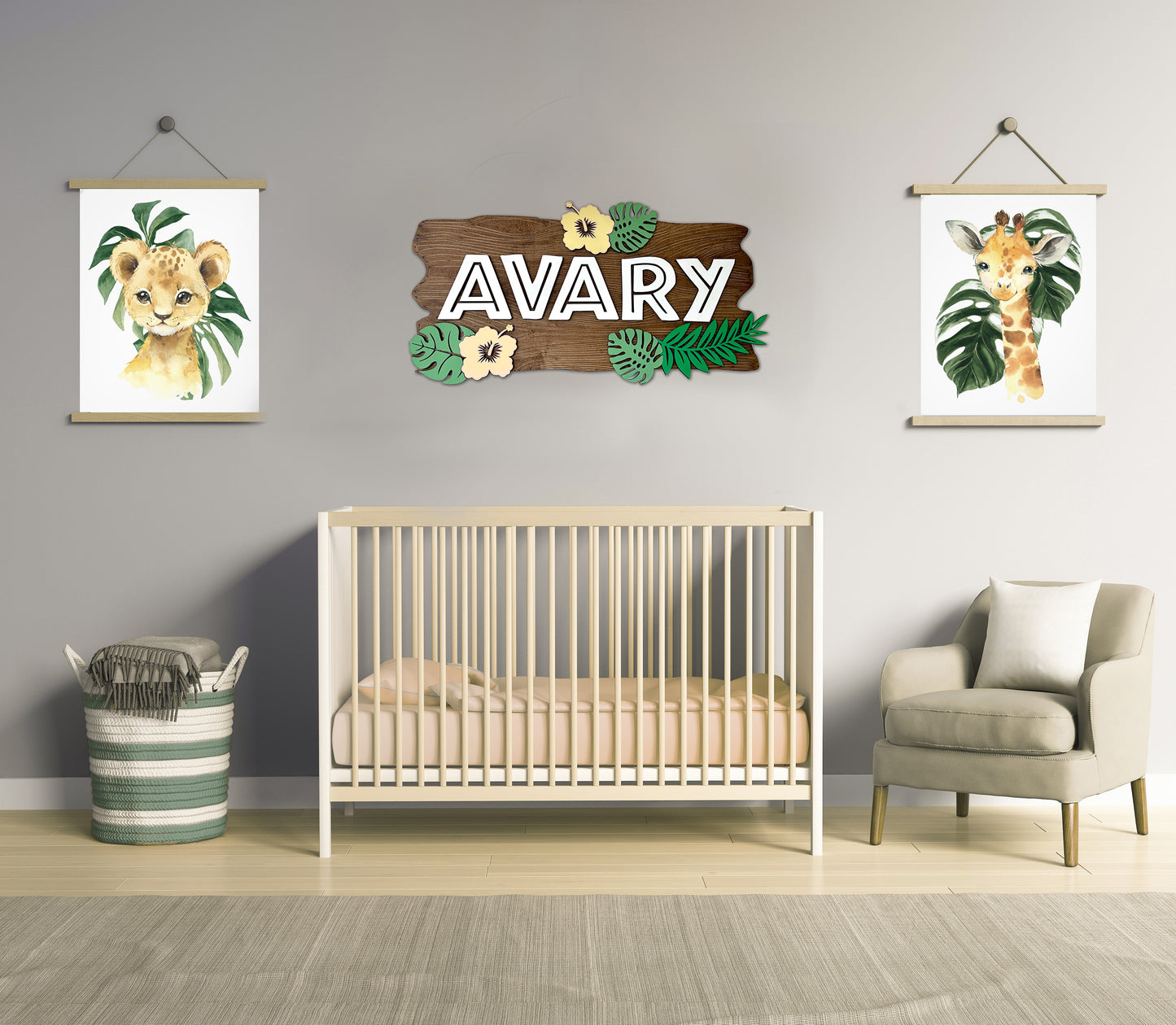 Tropical Handmade Kids/  Baby Name 3D Wood Sign