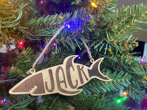 Customized Shark Ornament, Handmade, Personalized with Childs name