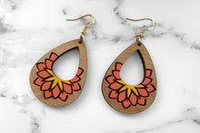 Handmade Teardrop Vintage Flower Wood Earrings