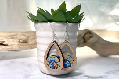 Handmade Teardrop Rainbow Hand Painted Wood Earrings