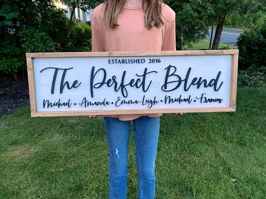 The Perfect Blend, Blended Family, Bonus Family, Second Marriage, 3D Laser Cut Sign, Large Farmhouse Rustic Look Sign, Great Wedding Gift