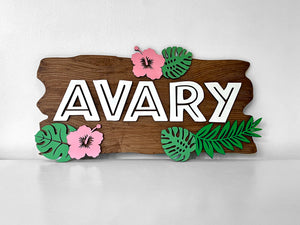 Tropical Handmade Kids/  Baby Name 3D Wood Sign
