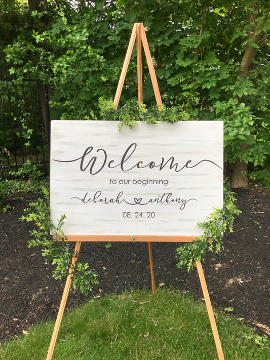 Welcome to our beginning Wedding Sign, Customized with name and date