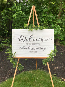 Welcome to our beginning Wedding Sign, Customized with name and date
