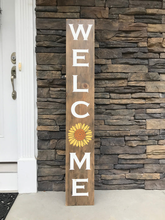 Welcome Indoor/Outdoor Fall Themed Sunflower Tall Sign for Doorway or Entry