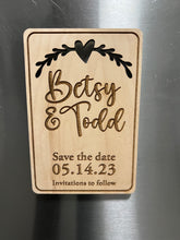 Save the Date Wedding Wood Magnet with Kraft Envelopes, Customized for wedding date and personalized for party details