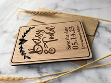 Save the Date Wedding Wood Magnet with Kraft Envelopes, Customized for wedding date and personalized for party details