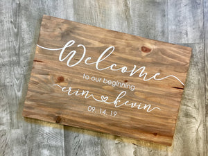 Welcome to our beginning Wedding Sign, Customized with name and date