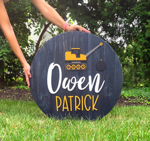 Construction Sign, Customized Baby Name Sign, Children's Nursery Decor, Personalized Wood Sign, Kids Room, Boys, Hand Painted