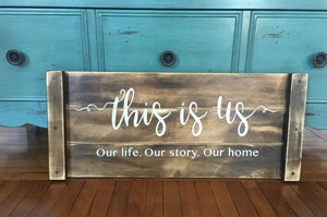 This is Us, Rustic 3 panel farmhouse style wood sign 24 x 10.5 inches
